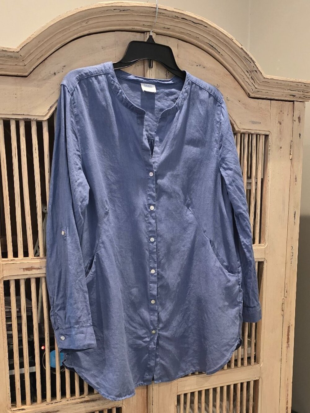 Sigrid Olsen Women's blue long sleeve linen tunic blouse Medium